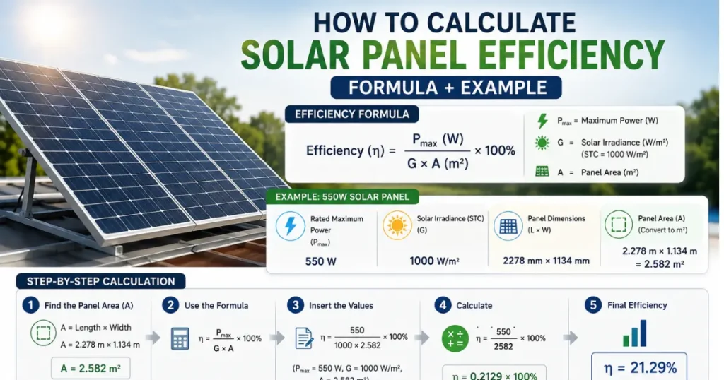 How to Calculate Solar Panel Efficiency (Formula + Example, 2026)