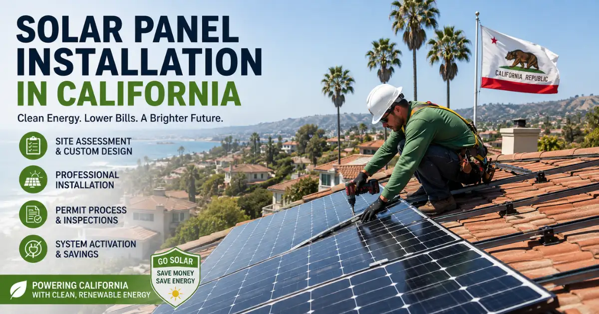 Solar panel installation in California