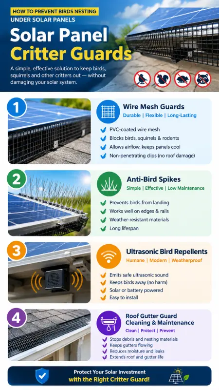 How to Prevent Birds Nesting Under Solar Panels