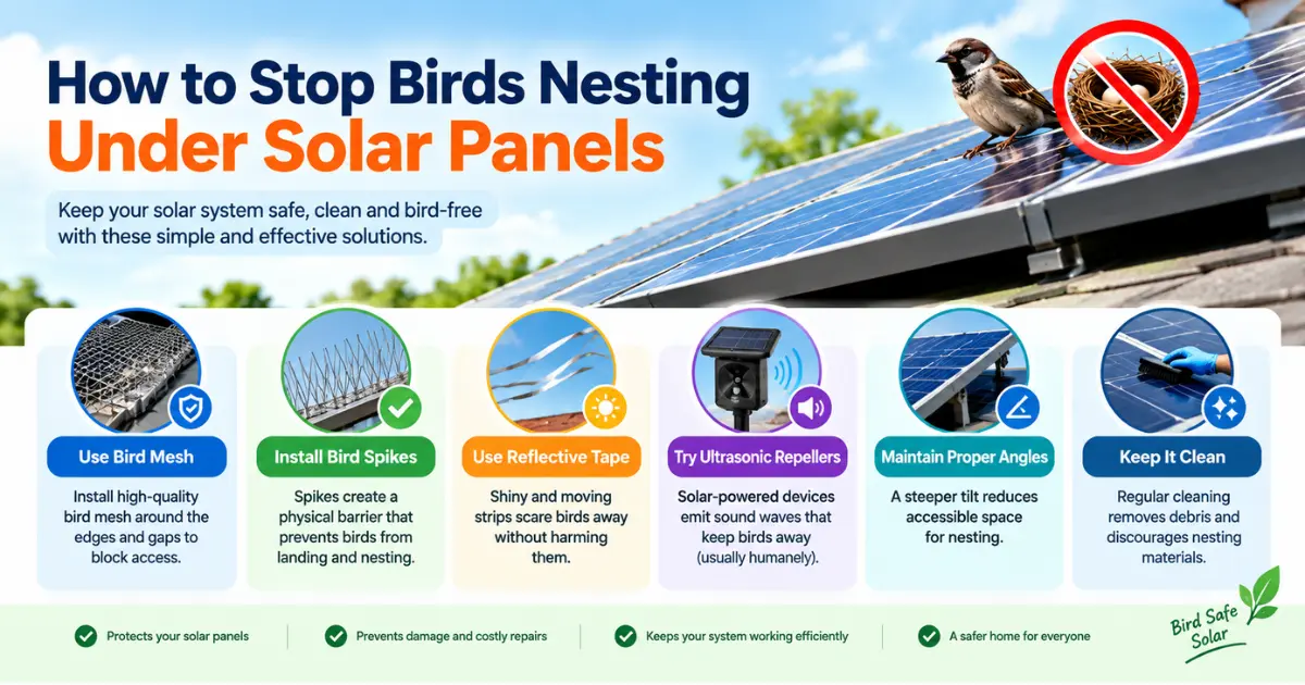 How to Stop Birds Nesting Under Solar Panels